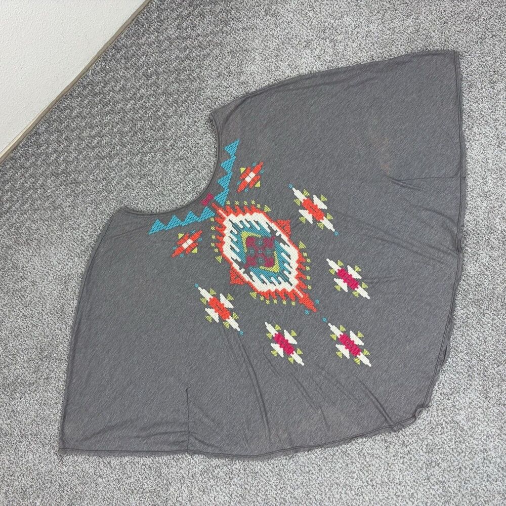 Johnny Was JW Los Angeles Top Womens Large Gray Kimono Poncho Embroidered Boho
